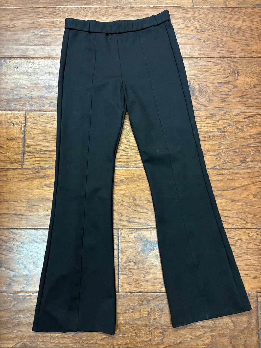 Tory Burch Black Pull On Flare Compression Pants Pintuck Seam S quiet luxury